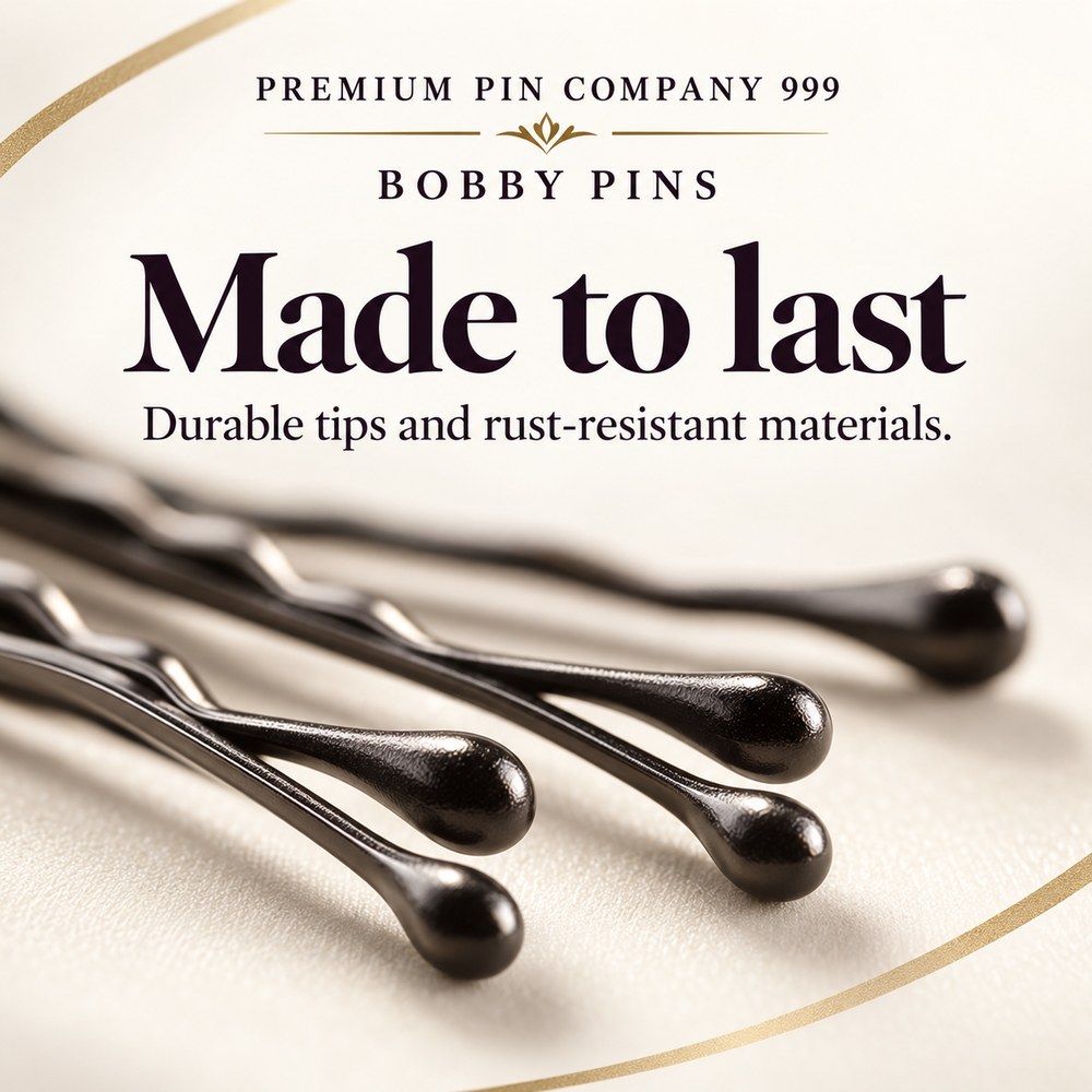 Premium Pin Company 999 Bobby Pins - Made to last. Durable tips and rust-resistant materials.