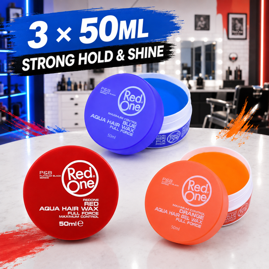 RedOne Aqua Hair Wax Blue Red and Orange 50ml trio with strong hold and shine