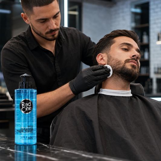 RedOne Cleaning Face Tonic Blue applied after grooming