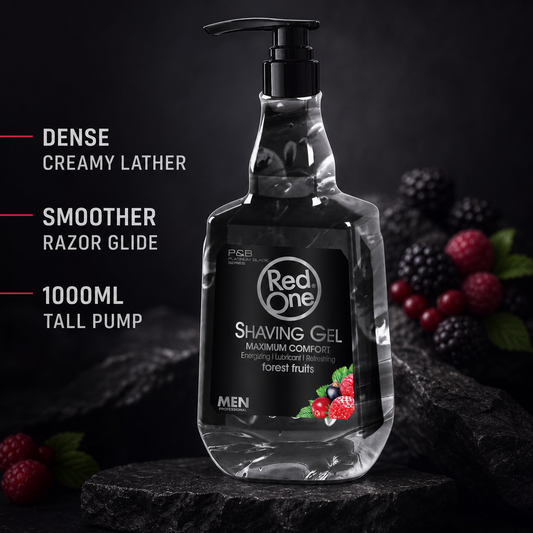RedOne Fruits Shaving Gel 1000ml tall bottle with dense lather, smoother glide and tall pump benefits