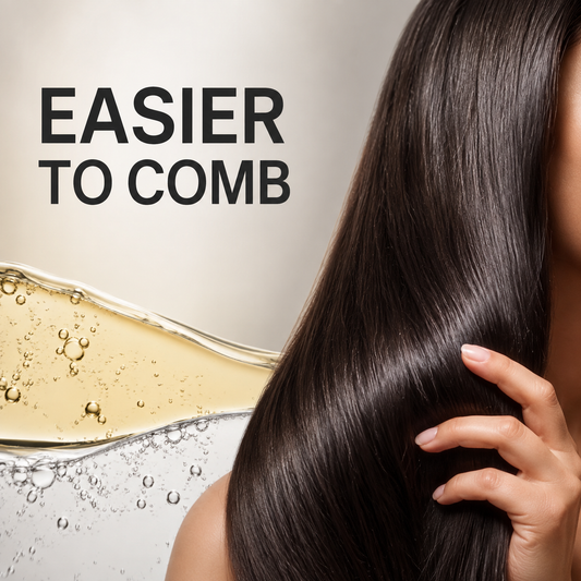 RedOne two-phase conditioner benefit graphic with smooth hair and Easier to Comb text