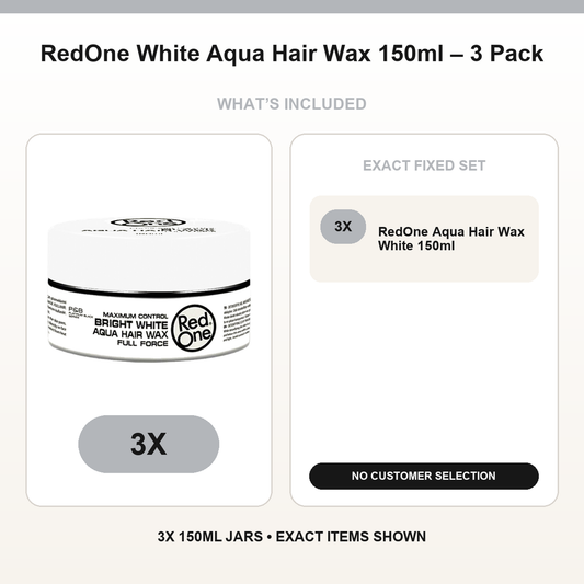 Three RedOne White Aqua Hair Wax 150ml jars in the fixed bundle