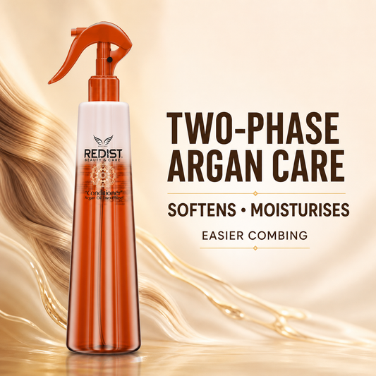 Redist Two-Phase Argan Conditioner Spray benefits: softens, moisturises and eases combing