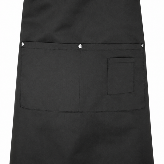 Rockstar black hairdressing apron front-pocket and rivet detail