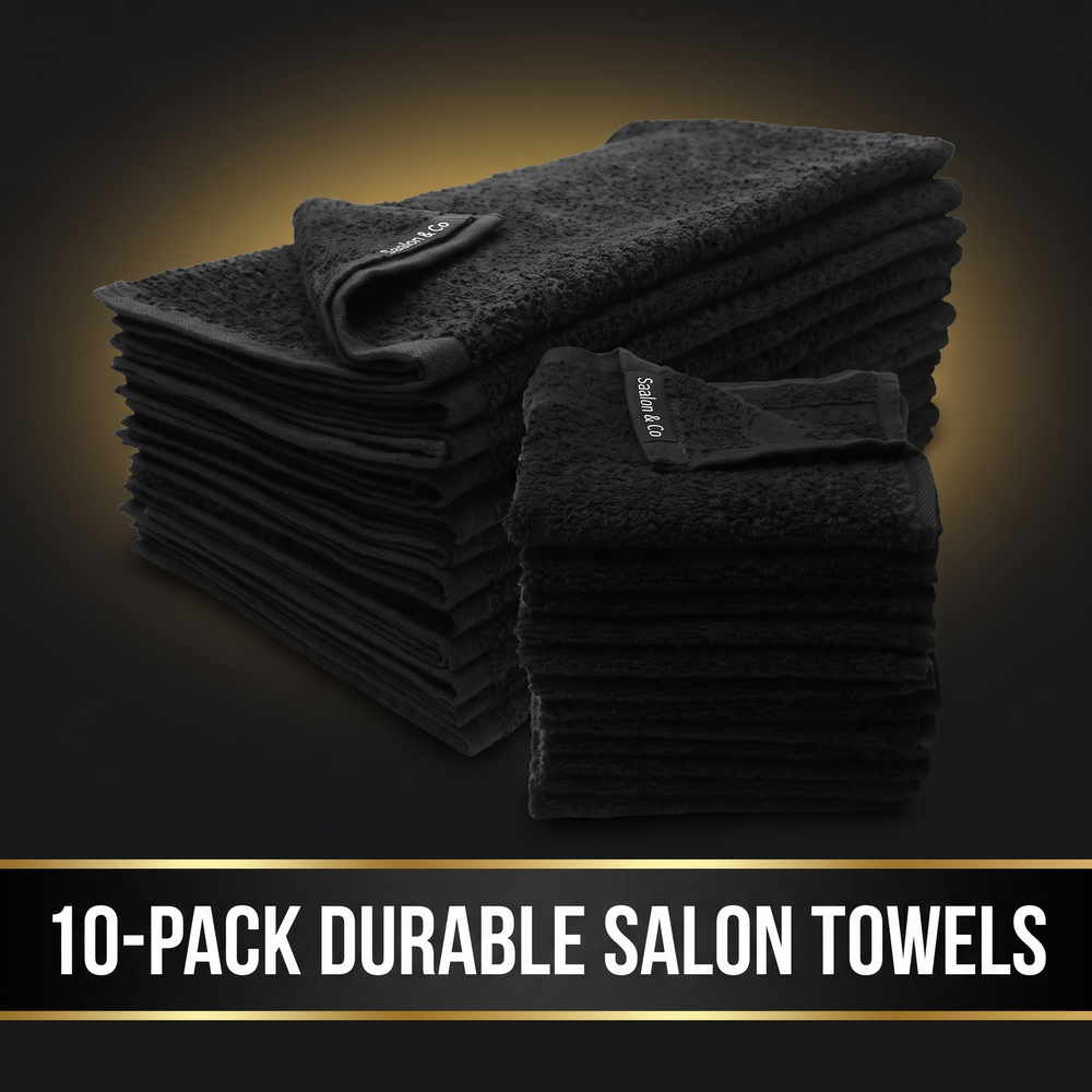 Salon & Co Black Salon Towels 10 pack, durable salon towels