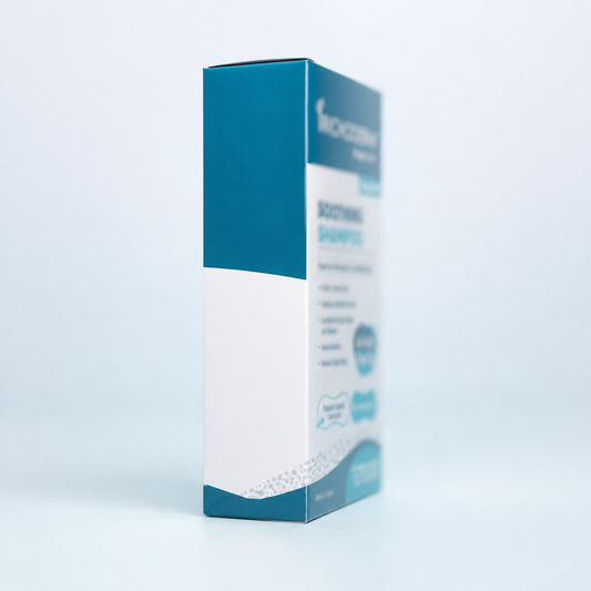 Trichoderm Soothing Shampoo 200ml carton side and fold detail