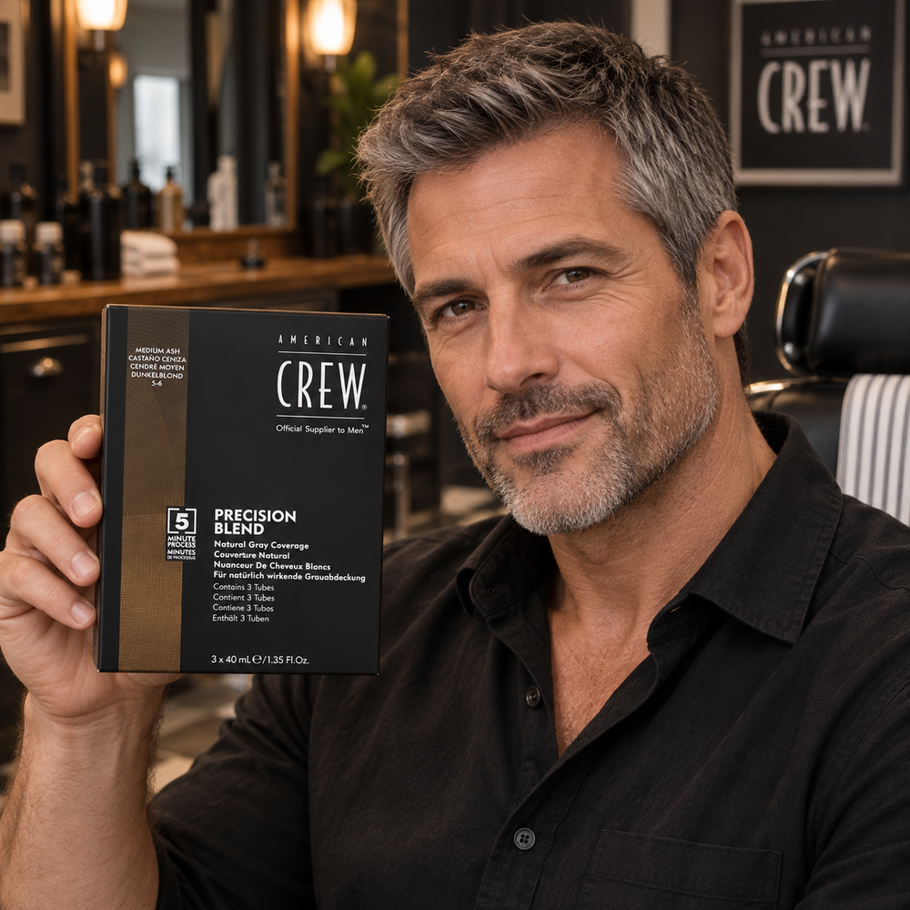 AI-generated salon illustration of American Crew Precision Blend Medium Ash 3x40ml