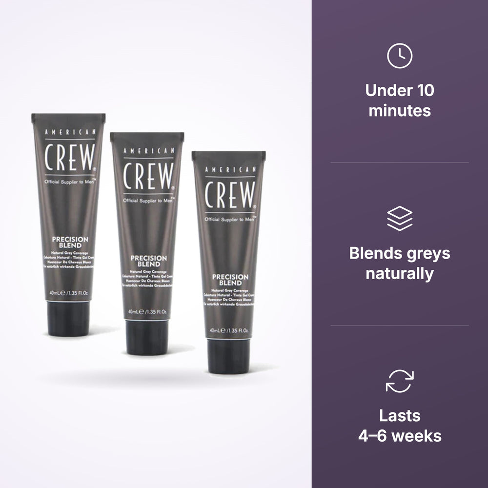 American Crew Precision Blend Dark 3x40ml key benefits infographic