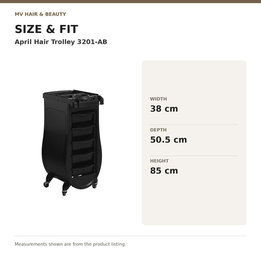 April Hair Trolley 3201-AB dimensions: Width: 38 cm; Depth: 50.5 cm; Height: 85 cm
