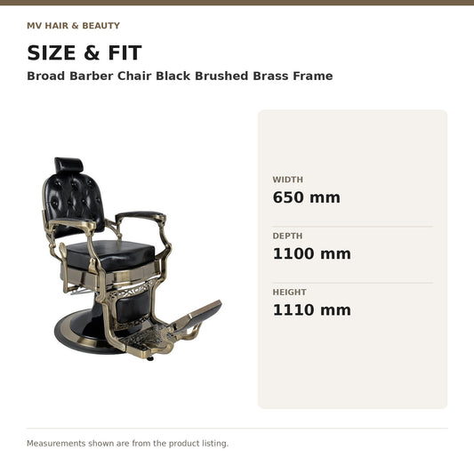 Broad Barber Chair Black Brushed Brass Frame dimensions: Width: 650 mm; Depth: 1100 mm; Height: 1110 mm