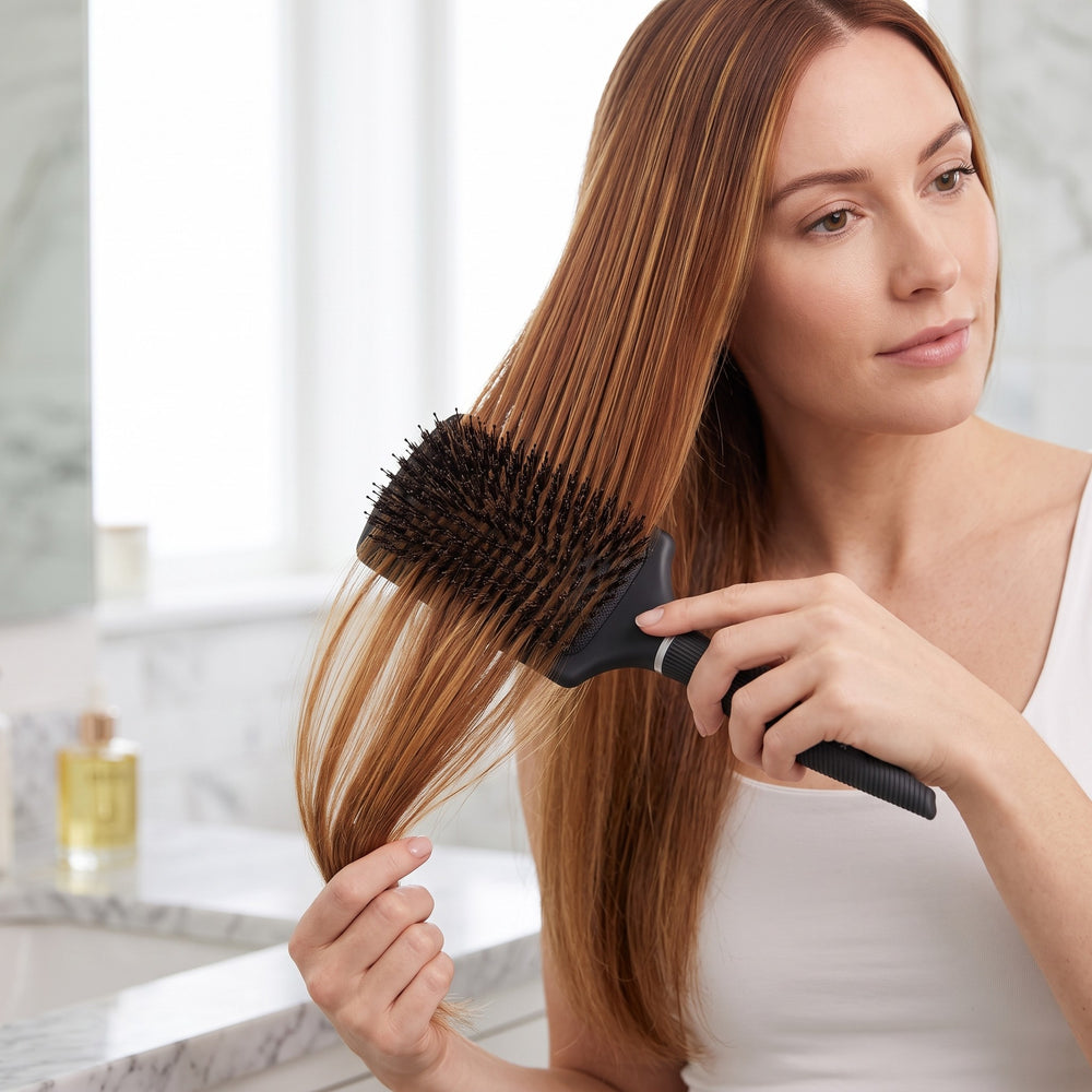 Brushworx Cascade Paddle Brush Mixed Boar Bristle in use