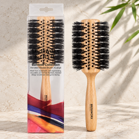 Brushworx Earth extra-large bamboo radial brush in studio lighting