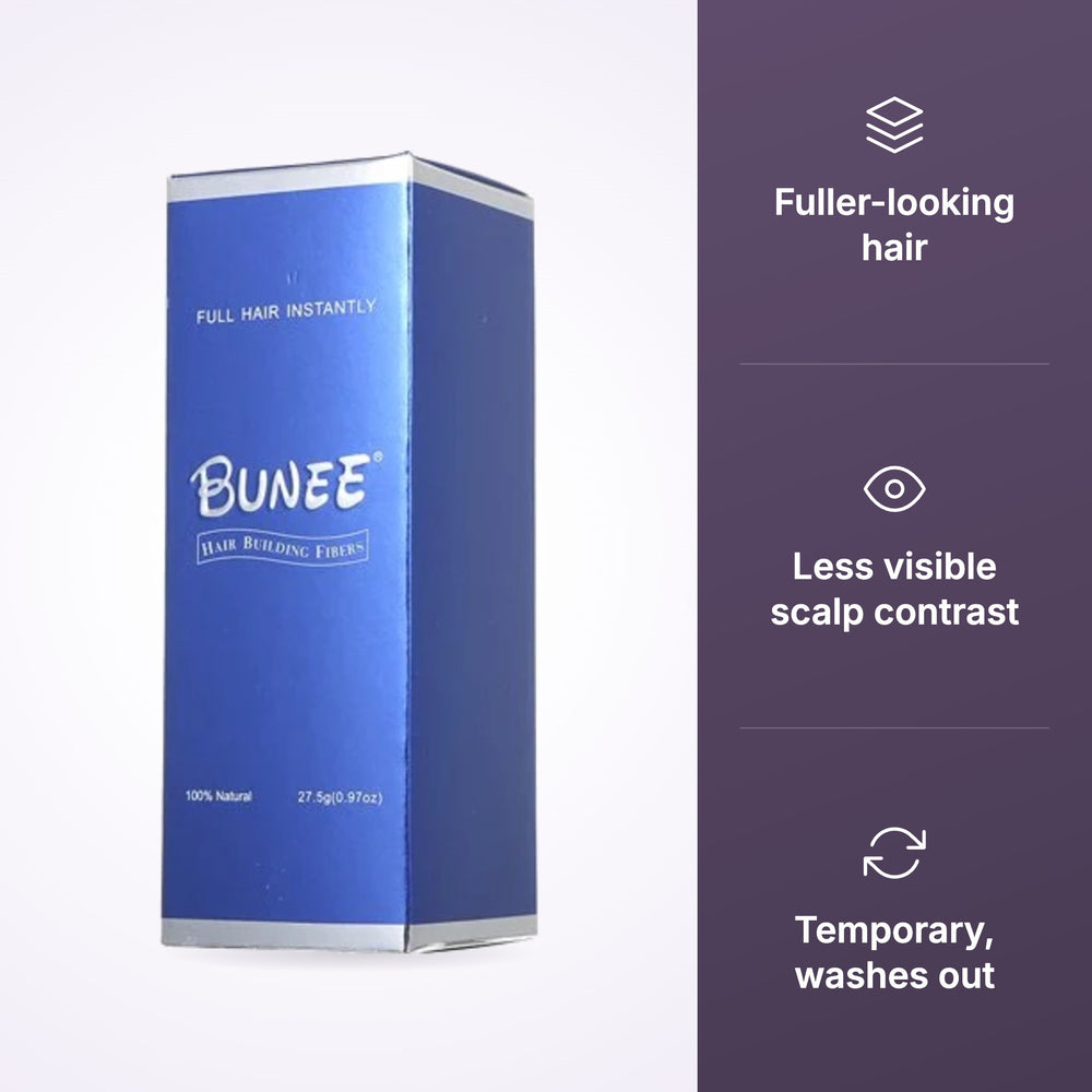Bunee Hair Building Fibers 27.5g – 3 Shades key benefits infographic