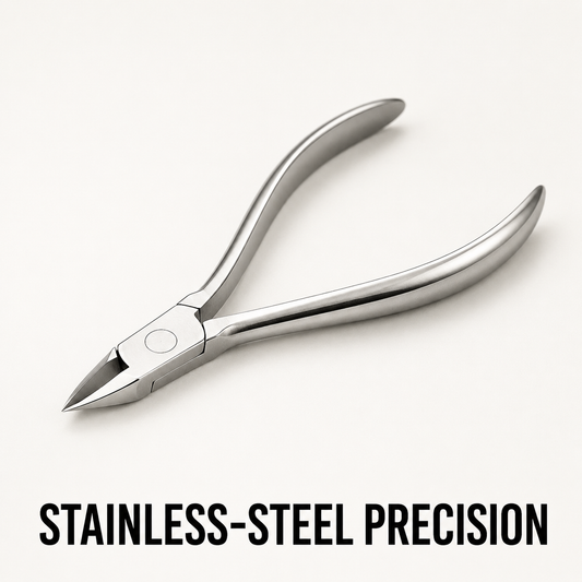 Stainless-steel cuticle nipper benefit graphic highlighting precision