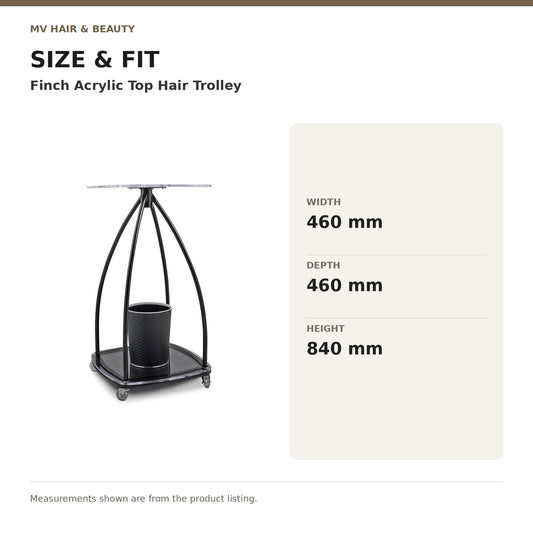 Finch Acrylic Top Hair Trolley dimensions: Width: 460 mm; Depth: 460 mm; Height: 840 mm