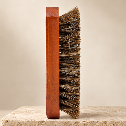 Horsehair Hair Brush – Natural Leather Polish & Shine Brush studio photograph