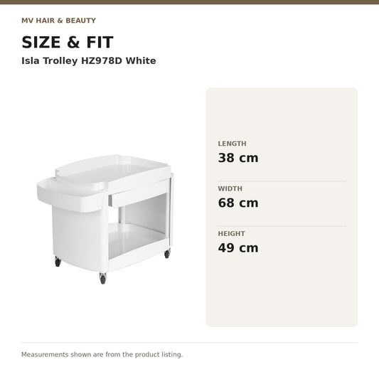 Isla Trolley HZ978D White dimensions: Length: 38 cm; Width: 68 cm; Height: 49 cm