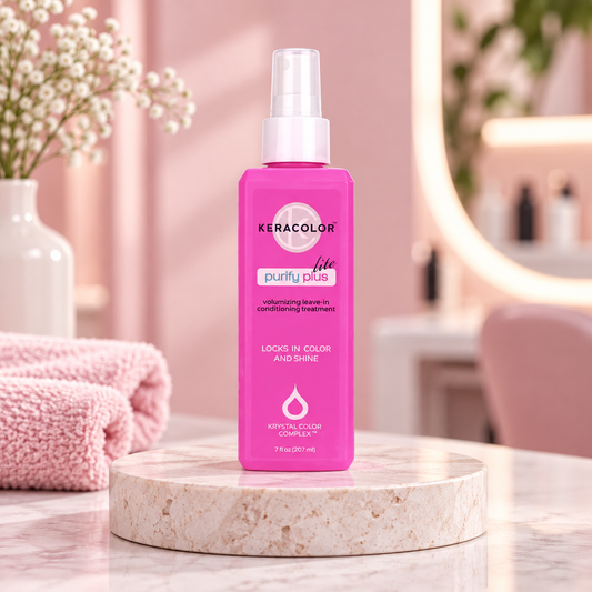 Keracolor Purify Plus Lite 207ml in a styled salon product photograph.