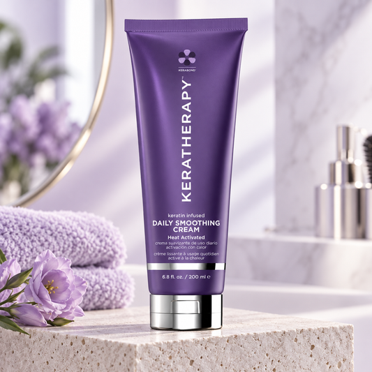 Keratherapy Keratin Infused Daily Smoothing Cream in a styled salon product photograph.