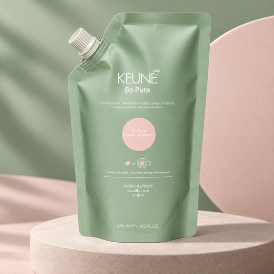 Keune So Pure Polish Shampoo Refill 400ml — studio product photograph