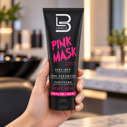 L3VEL3 Pink Facial Mask 250ml tube held with its front label visible.