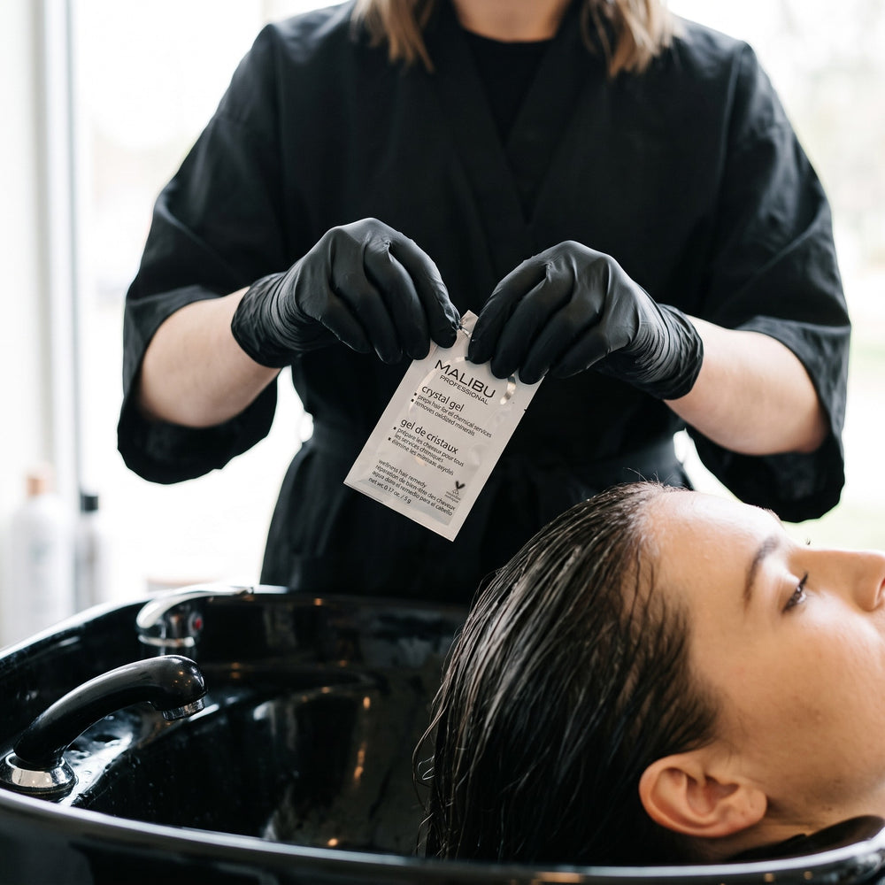 Malibu C Wellness Treatments Crystal Gel 12pc in use