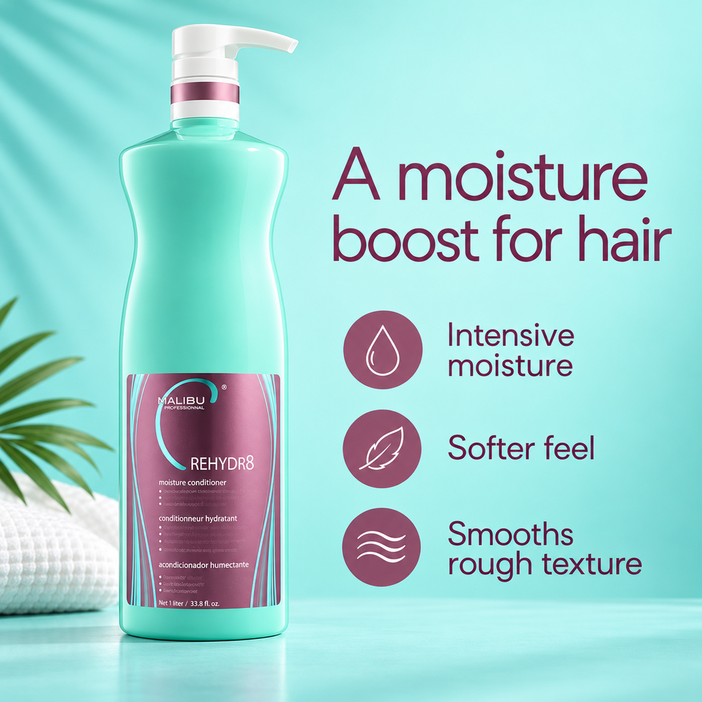 Malibu C Rehydrate8 Moisture Conditioner 1L — key product benefits