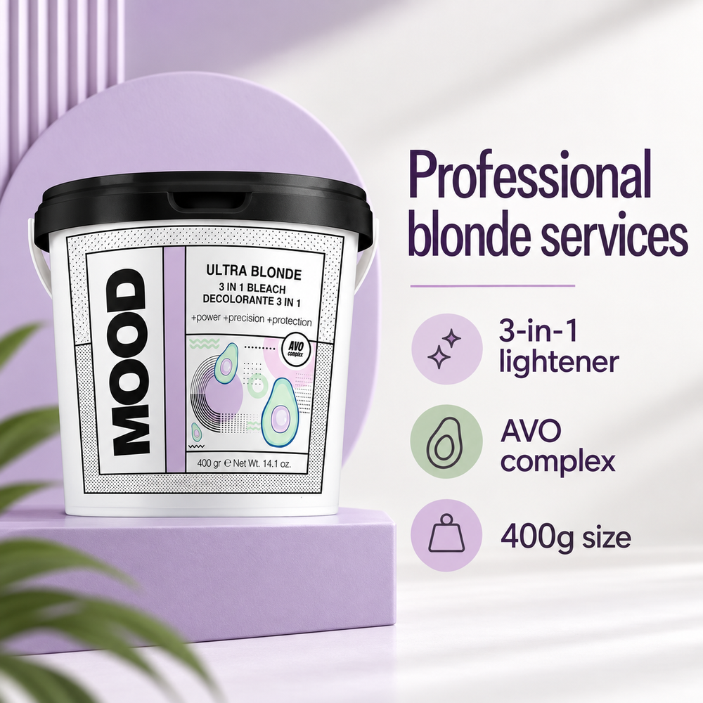 MOOD Ultra Blonde 3-in-1 Power Lightener 400g — key product benefits