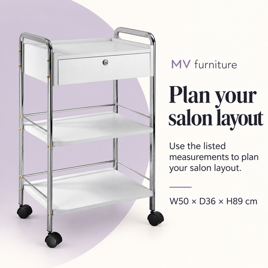 Florence Beauty Trolley HZ-938A — Plan your salon layout. W50 × D36 × H89 cm.
