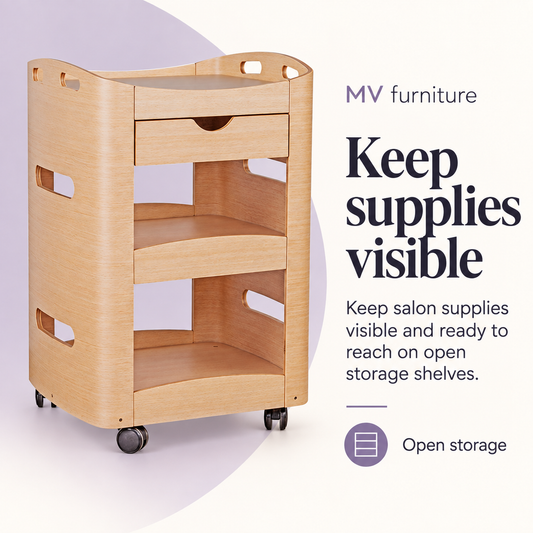 Carmen Beauty Trolley HZ989 Light Wood — Keep supplies visible. Open storage.