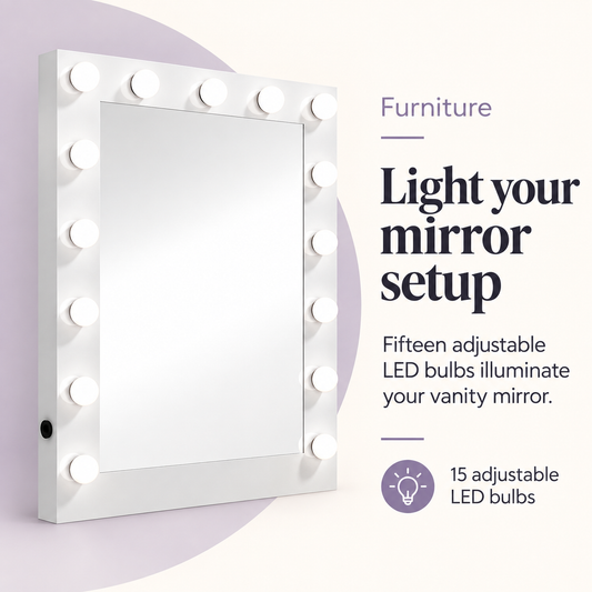 Remi Light Up Vanity Mirror — Light your mirror setup. 15 adjustable LED bulbs.
