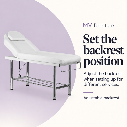 Safina Facial Beauty Bed (White) 8219 — Set the backrest position. Adjustable backrest.