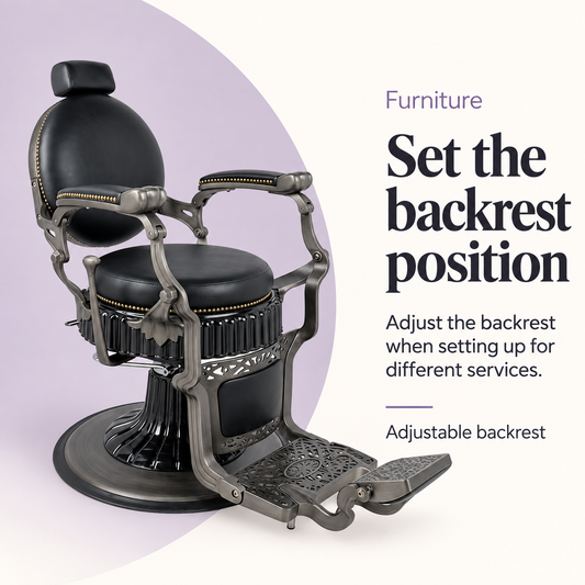 New York Barber Chair Black — Set the backrest position. Adjustable backrest.