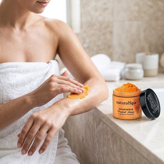 Natural Look NaturalSpa Tropical Mango Sugar Scrub 500g in use