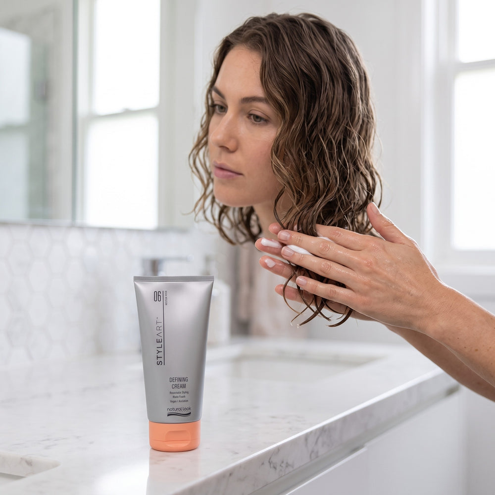 Woman applying StyleArt Defining Cream