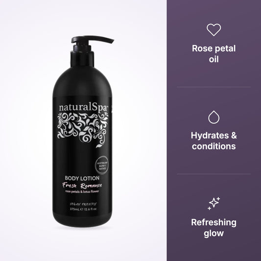 NaturalSpa Fresh Romance Body Lotion with rose petal oil and hydrating icons