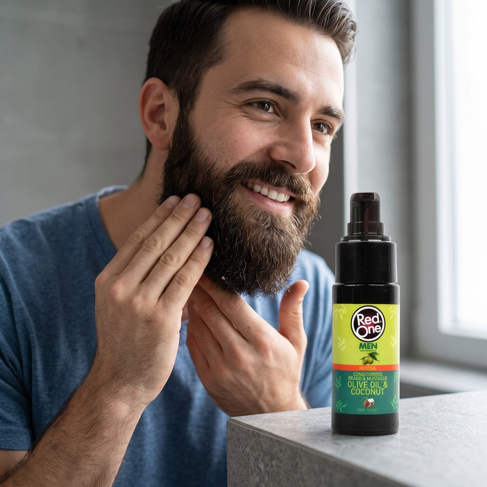 RedOne Beard & Moustache Coconut & Olive Oil being applied to a beard