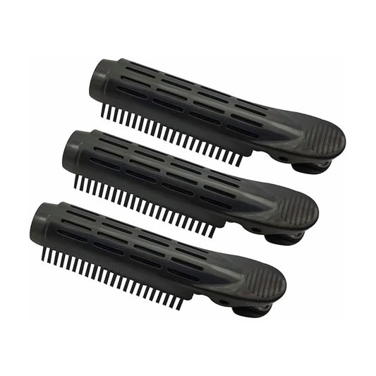 MV black round vented hair clip on a plain background