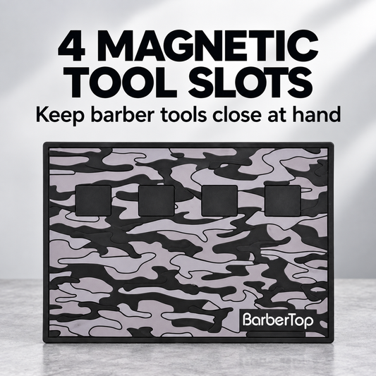 Barber Mat Magnetic Barbertop Camo — 4 magnetic tool slots