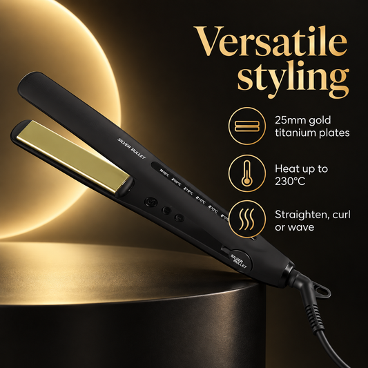 Silver Bullet Keratin 230 Gold Titanium 25mm Hair Straightener — key product benefits