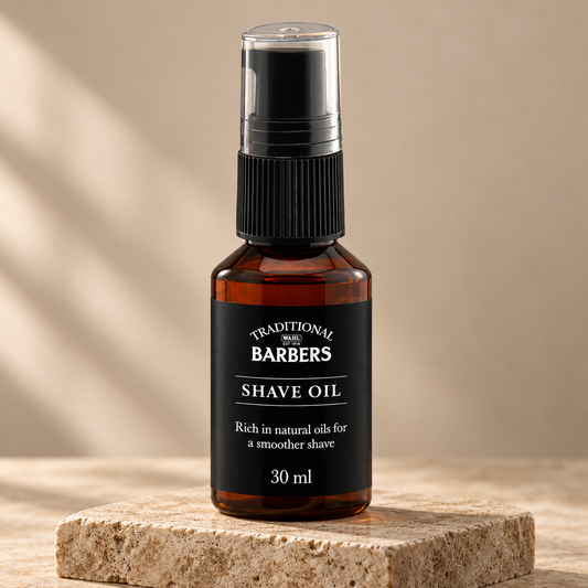 TRADITIONAL BARBERS Shave Oil 30ml studio photograph