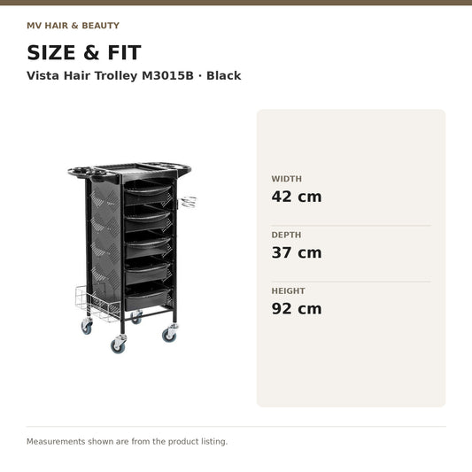 Vista Hair Trolley M3015B – Black dimensions: Width: 42 cm; Depth: 37 cm; Height: 92 cm