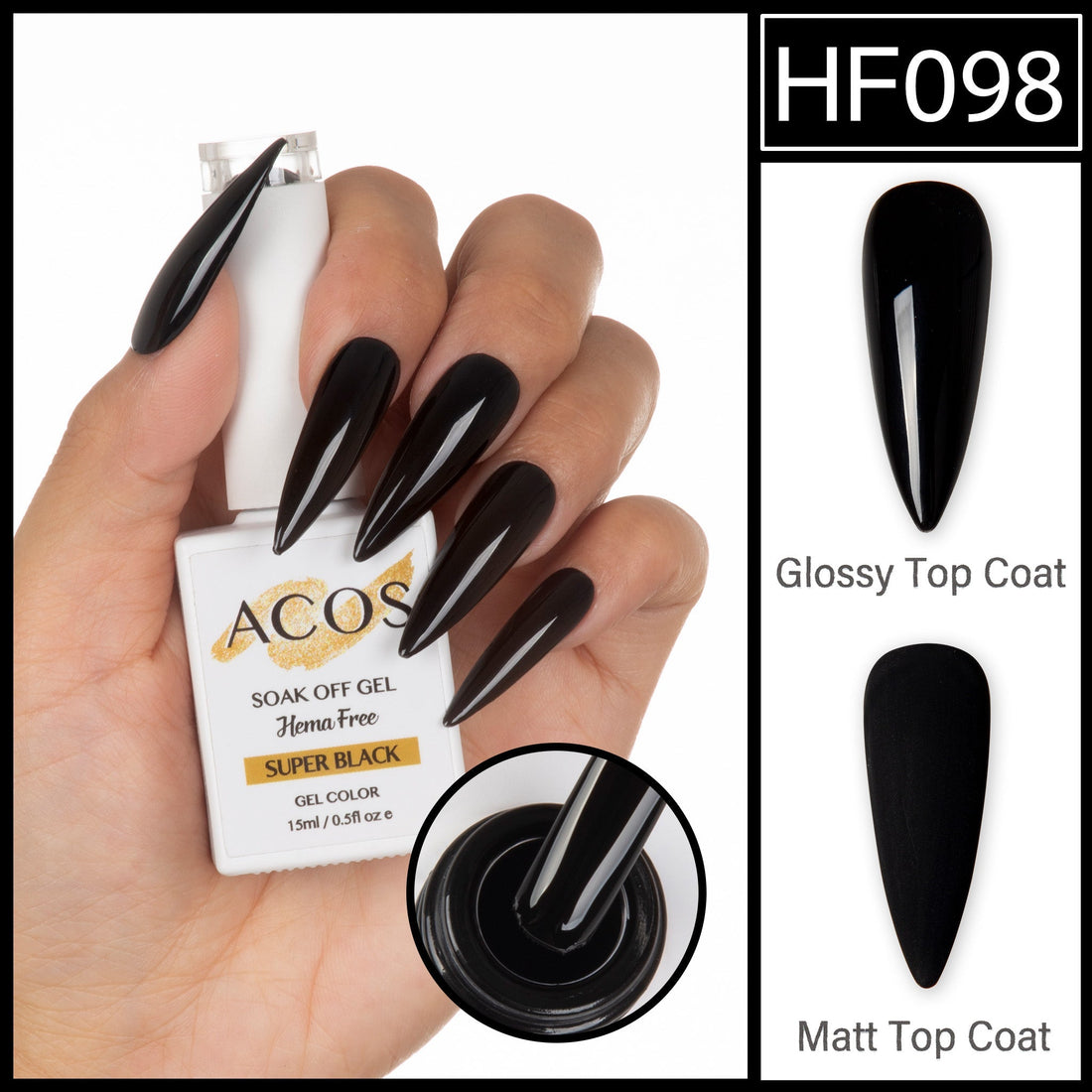 ACOS HEMA-Free Gel Polish 15ml Super Black at MV Hair & Beauty, Adelaide