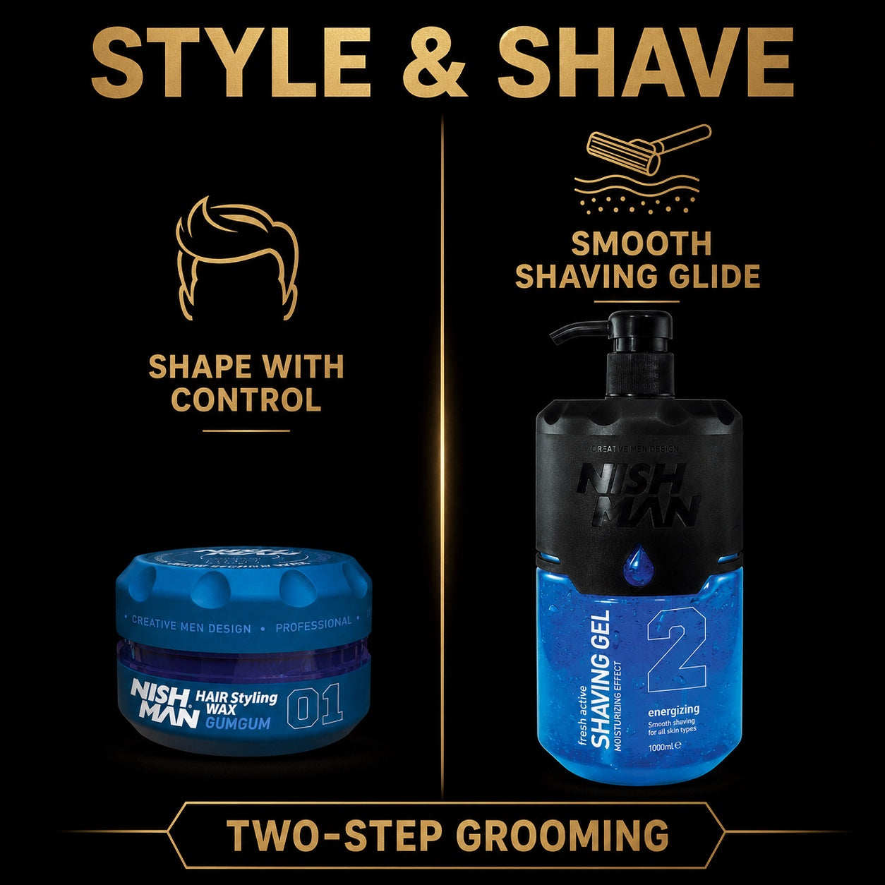Nish Man GumGum Style and Shave Duo benefits for controlled styling and smooth shaving glide