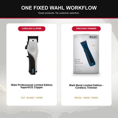 Wahl Vapor CE + Limited Edition Beret Duo feature overview showing Wahl Professional Limited Edition Vapor®CE Clipper and Wahl Beret Limited Edition - Cordless Trimmer