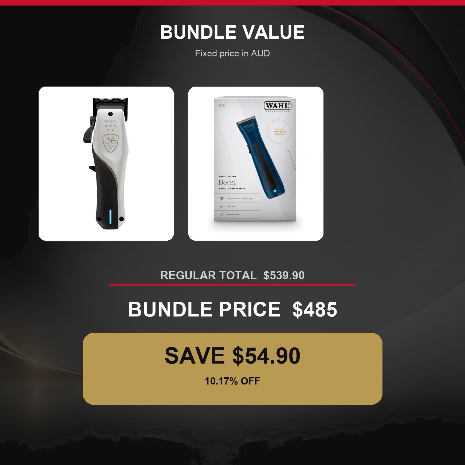 Wahl Vapor CE + Limited Edition Beret Duo value graphic showing $54.90 AUD savings
