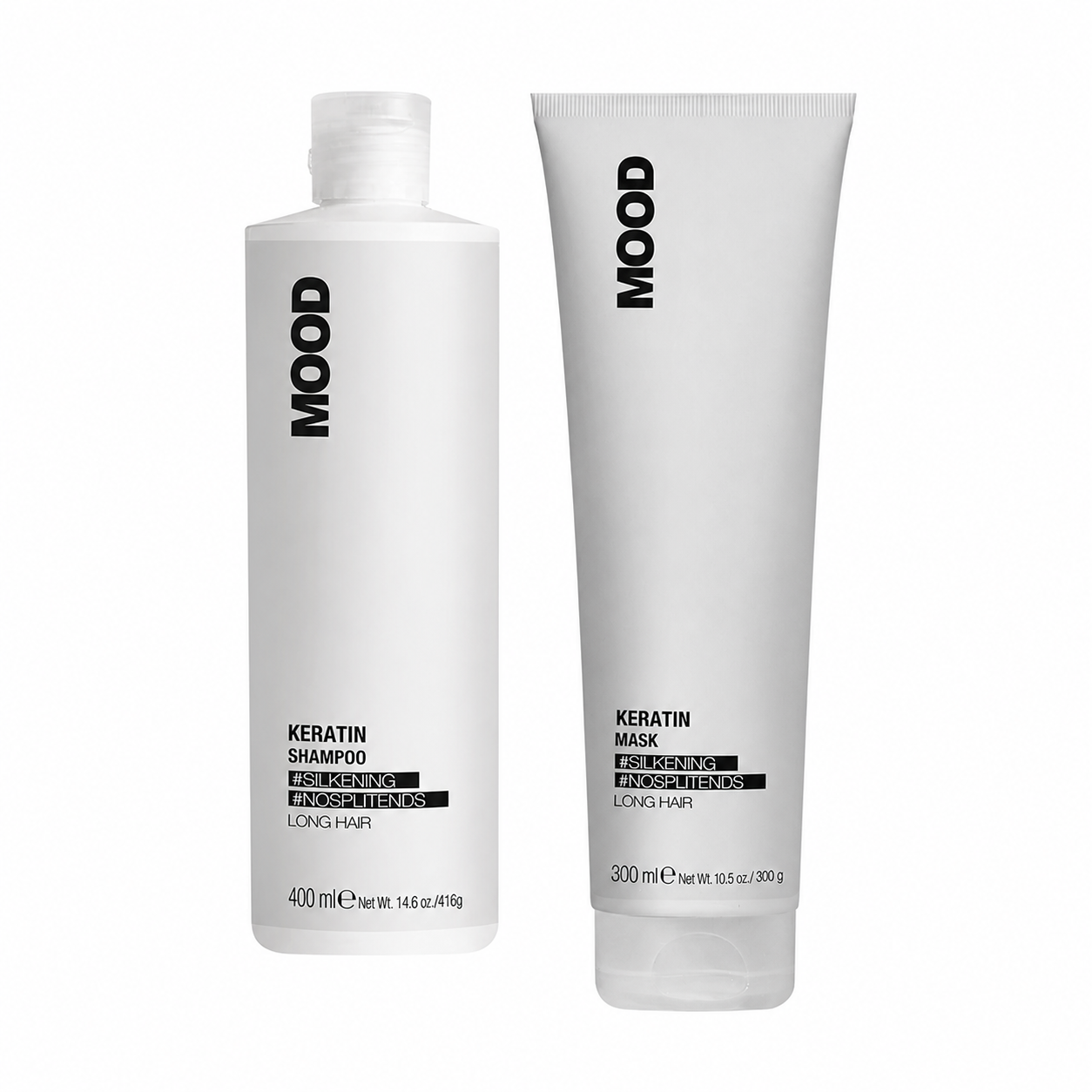 MOOD Keratin Shampoo & Mask Duo complete bundle on white background