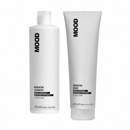 MOOD Keratin Shampoo & Mask Duo complete bundle on white background