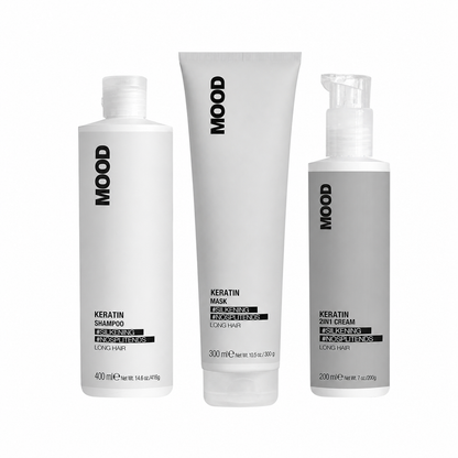 MOOD Keratin Complete Smoothing Trio complete bundle on white background
