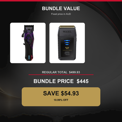 Wahl Vapor Space + Vanish Shaver Duo value graphic showing $54.93 AUD savings